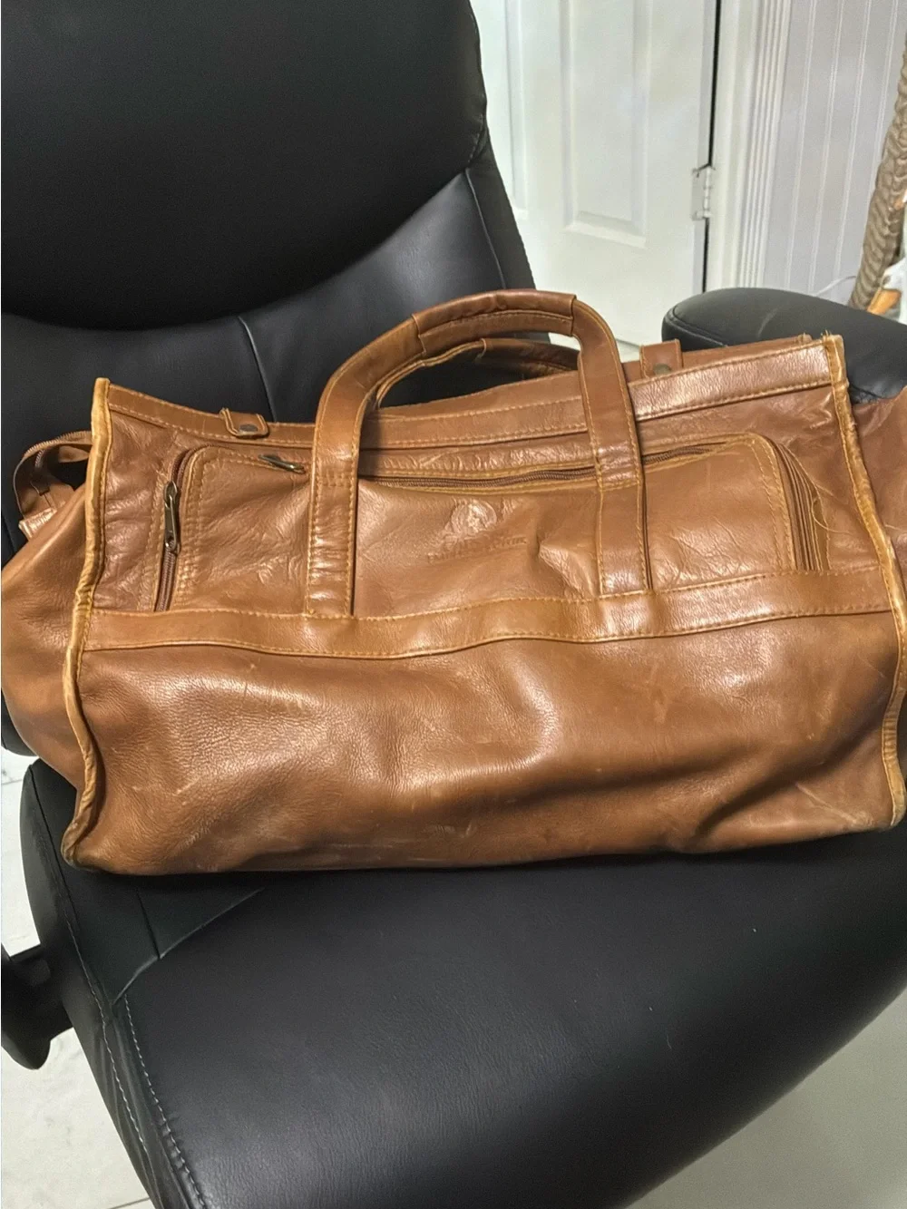 Classic Brown Leather Weekender Duffel Bag